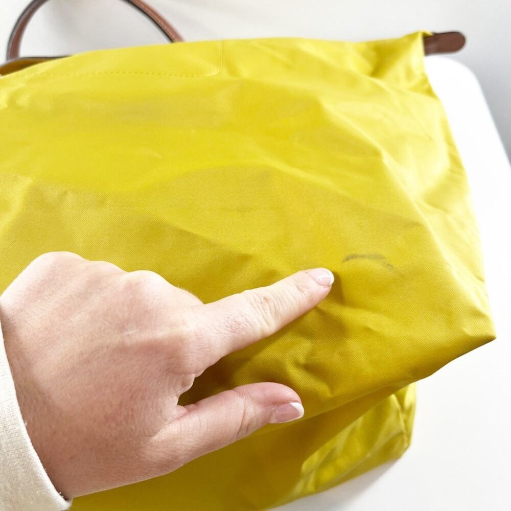 Longchamp Nylon Medium Le Pliage Tote Handbag Yellow Brown - Picture 10 of 12